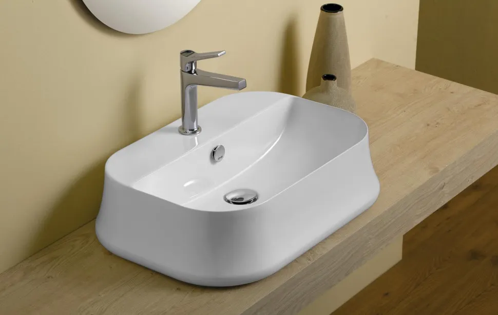 Раковина SIMAS SHARP накладная с одним отверстием цвет белый SH09 — фото 2, Раковины накладные