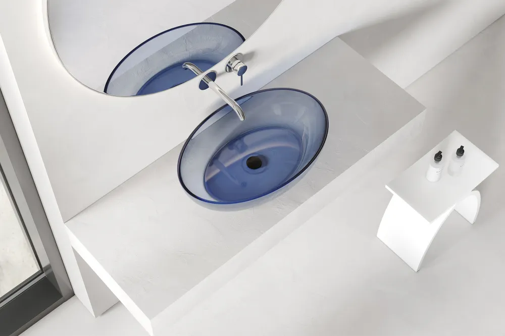 Раковина накладная прозрачная ABBER Kristall AT2801Saphir синяя — фото 2, Раковины накладные