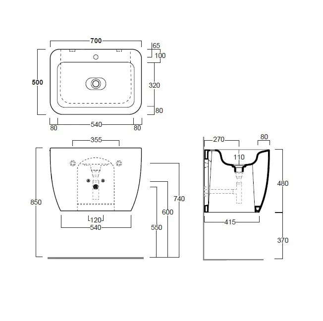 Раковина SIMAS HENGES подвесная с одним отверстием с донным клапаном цвет белый HE11/F92 — фото 2, Раковины подвесные