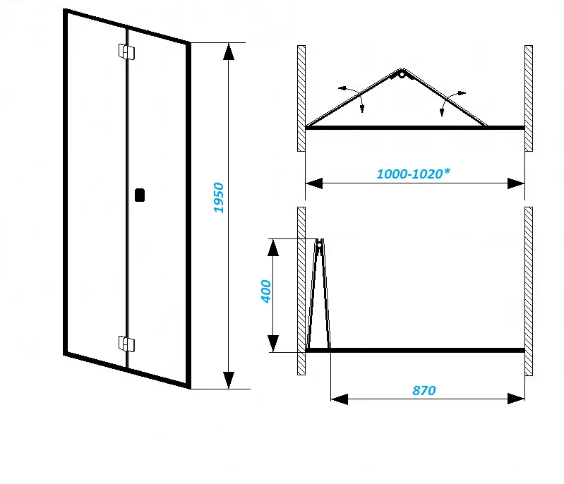 Дверь BELLA D101T душевая в нишу Ceruttispa (100х195) — фото 5, Складные душевые двери