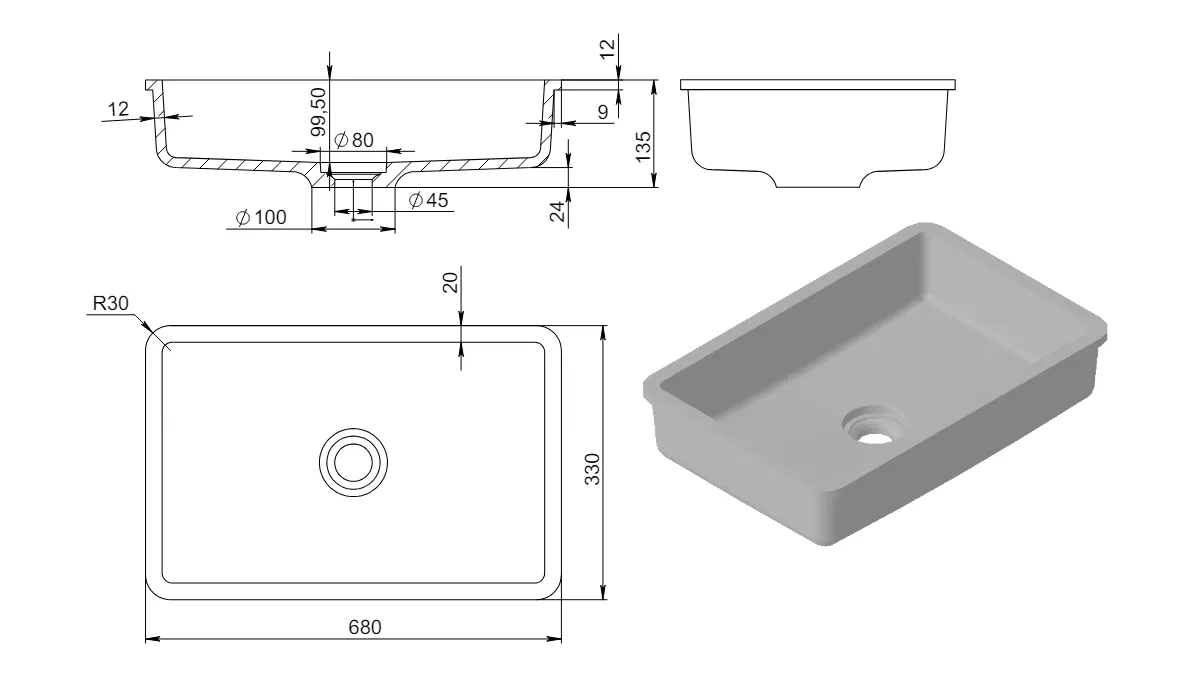 Раковина NEPTUNE Soft Rock 68 Х 33 1.02.013.11.1 — фото 3, Раковины