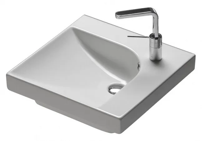 Раковина HATRIA GRANDANGOLO YXF901 подвесная или на тумбу с одним отверстием с переливом цвет белый — фото 1, Раковины