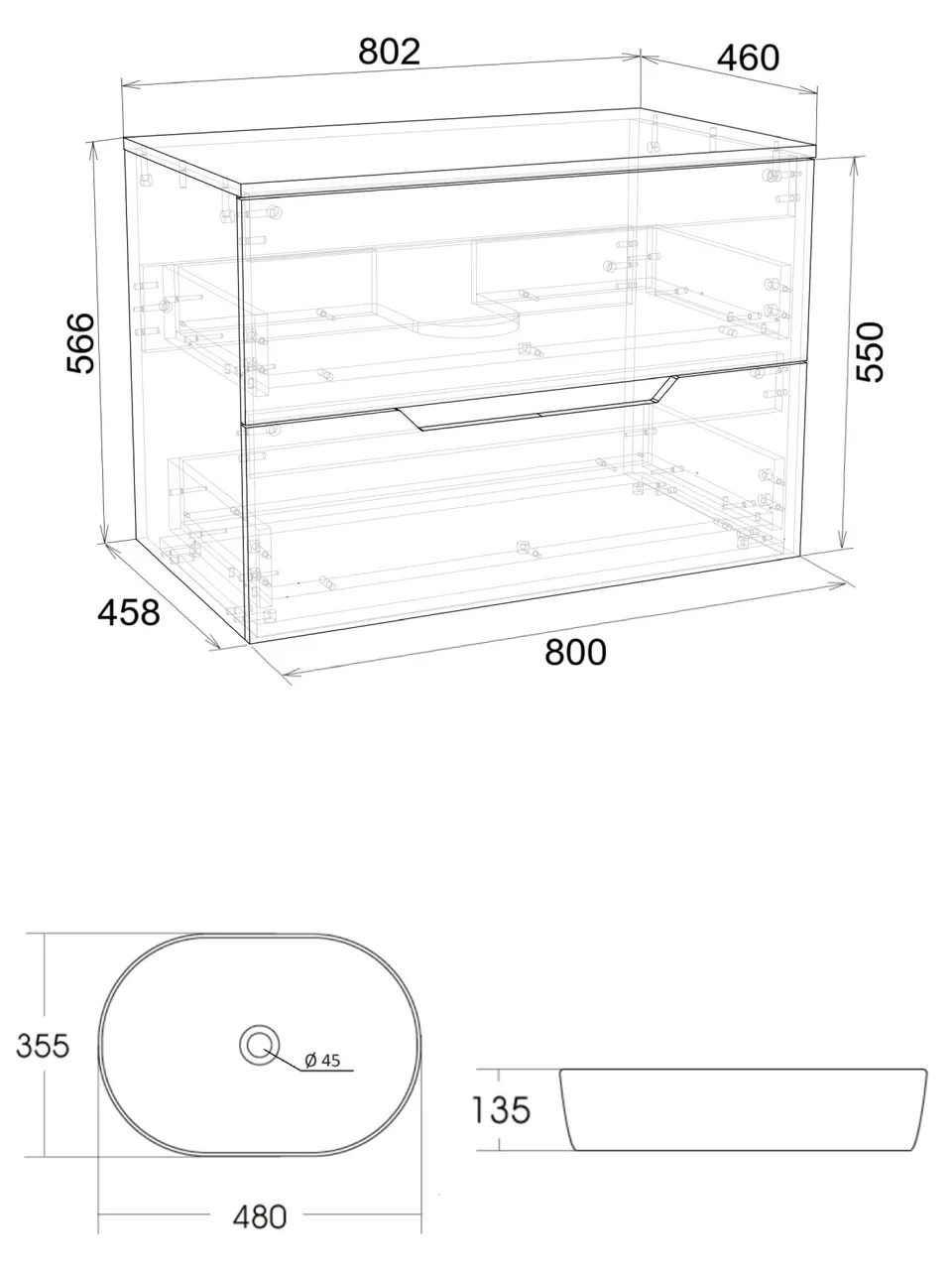 Товар: Orange Line Li-80TubMDF+B05-480W тумба с раковиной подвесная 80 см, черный/белый Li-80TubMDF+B05-480W - фото 2 Orange Line Li-80TubMDF+B05-480W тумба с раковиной подвесная 80 см, черный/белый Li-80TubMDF+B05-480W — фото 2, Тумбы с раковиной