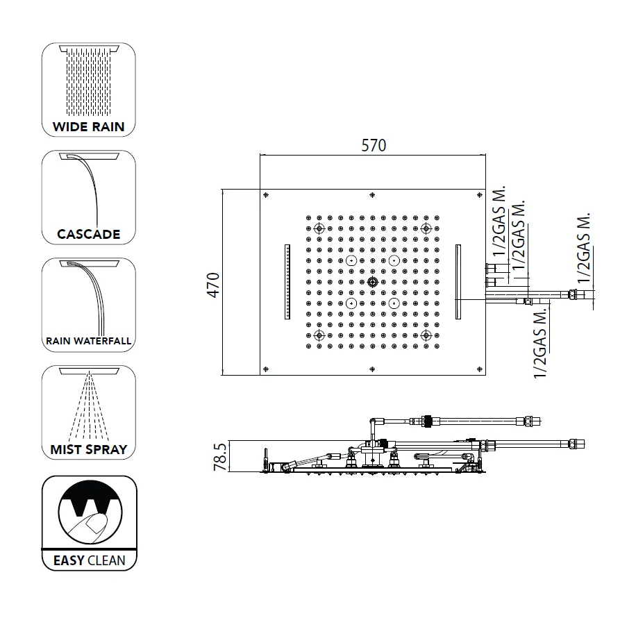 Товар: Верхний душ Bossini Dream/4 H38908.073 570х470 мм потолочный Easy Clean 4 режима: дождь, каскад, водопад, туман с хромотерапией цвет чёрный матовый - фото 1 Верхний душ Bossini Dream/4 H38908.073 570х470 мм потолочный Easy Clean 4 режима: дождь, каскад, водопад, туман с хромотерапией цвет чёрный матовый — фото 1, Верхние души