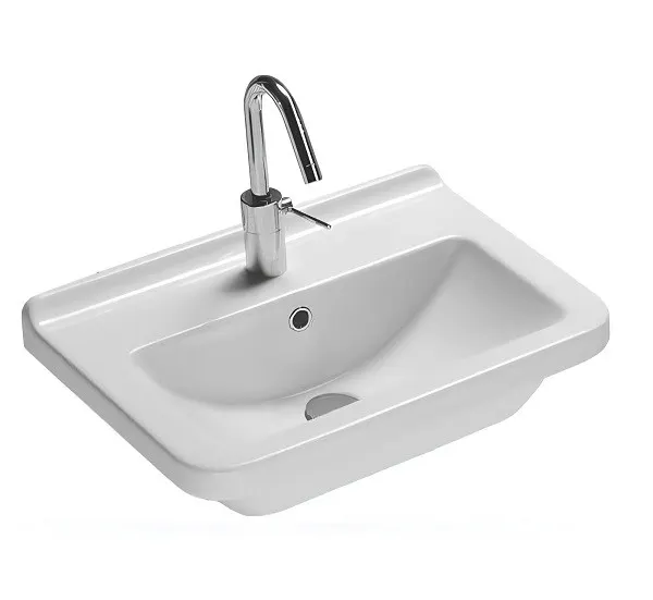 Товар: Раковина HATRIA ERIKA PRO Q YXGI01 подвесная или на тумбу с одним отверстием с переливом цвет белый - фото 1 Раковина HATRIA ERIKA PRO Q YXGI01 подвесная или на тумбу с одним отверстием с переливом цвет белый — фото 1, Раковины