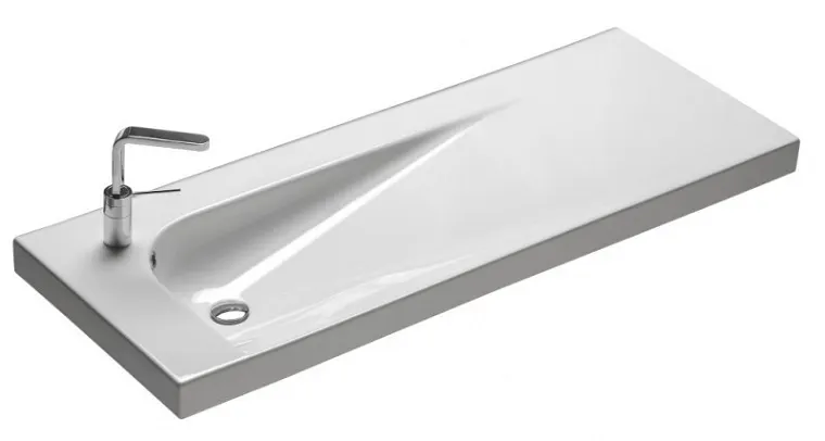 Товар: Раковина HATRIA GRANDANGOLO YXF401 подвесная или на тумбу с одним отверстием с переливом цвет белый - фото 1 Раковина HATRIA GRANDANGOLO YXF401 подвесная или на тумбу с одним отверстием с переливом цвет белый — фото 1, Раковины