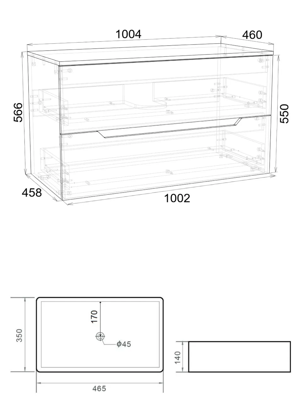 Orange Line Li-100TuLMDF+B02-460W тумба с раковиной подвесная 100 см, латте/белый Li-100TuLMDF+B02-460W — фото 2, Тумбы с раковиной