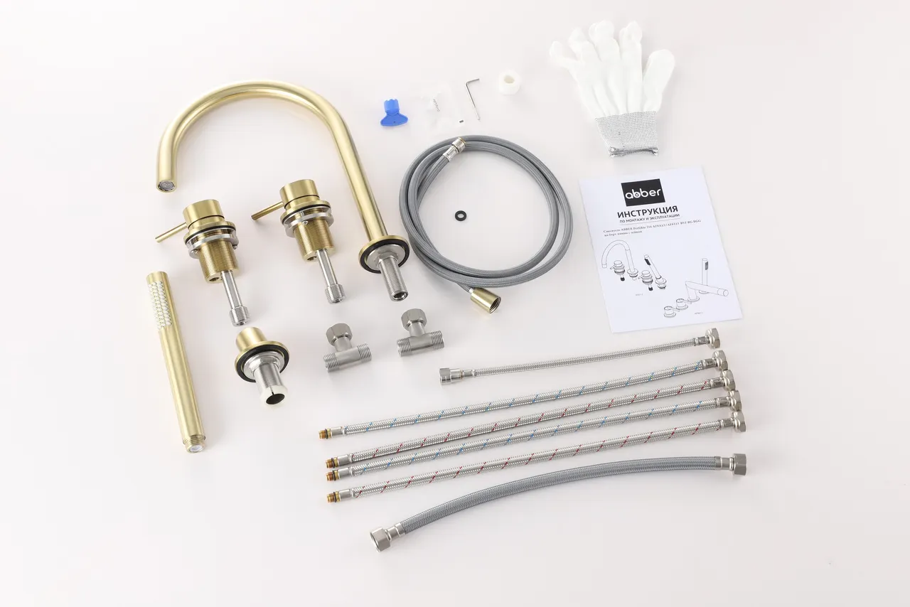 Смеситель ABBER Wasser Kreis 316 AF8113BG на борт ванны, золото брашированное — фото 2, Смесители на борт ванны