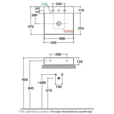 Товар: Раковина GLOBO T-EDGE подвесная или на столешницу с одним отверстием и двумя намеченными цвет белый B6R51BI - фото 3 Раковина GLOBO T-EDGE подвесная или на столешницу с одним отверстием и двумя намеченными цвет белый B6R51BI — фото 3, Раковины