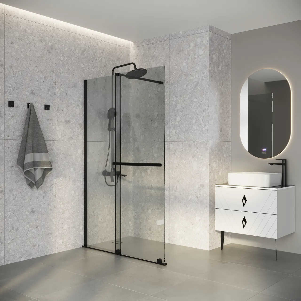 Товар: Душевая перегородка Niagara Nova NG-671-12BLACK (120х200) черный матовый,раздвижная,стекло прозрачное,1 место - фото 4 Душевая перегородка Niagara Nova NG-671-12BLACK (120х200) черный матовый,раздвижная,стекло прозрачное,1 место — фото 4, Душевые перегородки