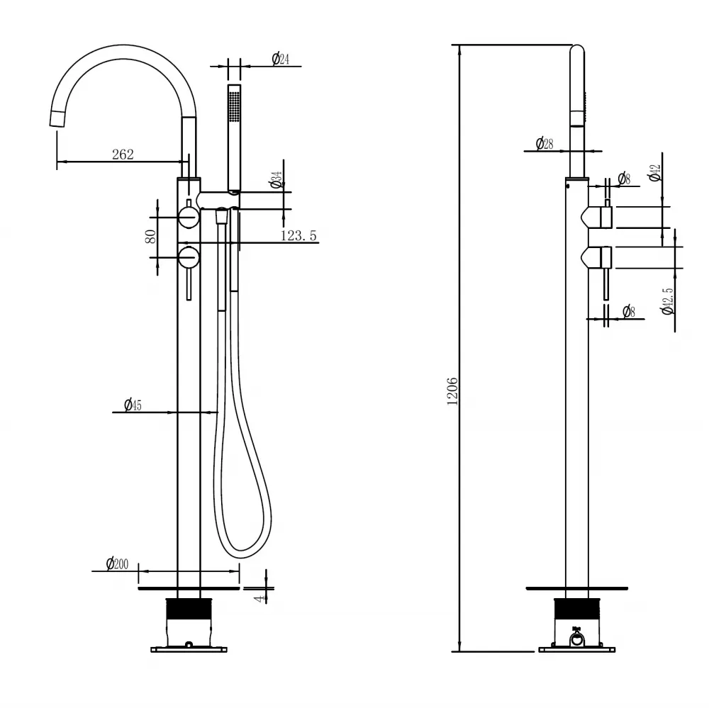 Смеситель ABBER Wasser Kreis 316 AF8115BG напольный для ванны, золото брашированное — фото 2, Смесители напольные