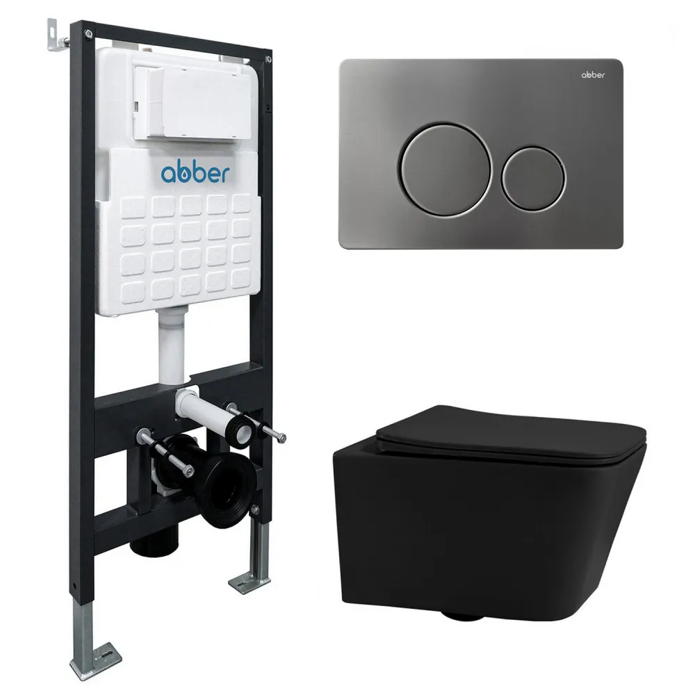Товар: Комплект подвесной унитаз ABBER Rechteck AC1201MB черный матовый с инсталляцией AC0105 и кнопкой AC0121NG никель AC1201MB-AC0105-AC0121NG - фото 1 Комплект подвесной унитаз ABBER Rechteck AC1201MB черный матовый с инсталляцией AC0105 и кнопкой AC0121NG никель AC1201MB-AC0105-AC0121NG — фото 1, Комплекты унитаз + инсталляция