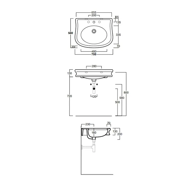 Раковина SIMAS LANTE подвесная или на пьедестал с одним отверстием цвет белый LA10 — фото 2, Раковины подвесные