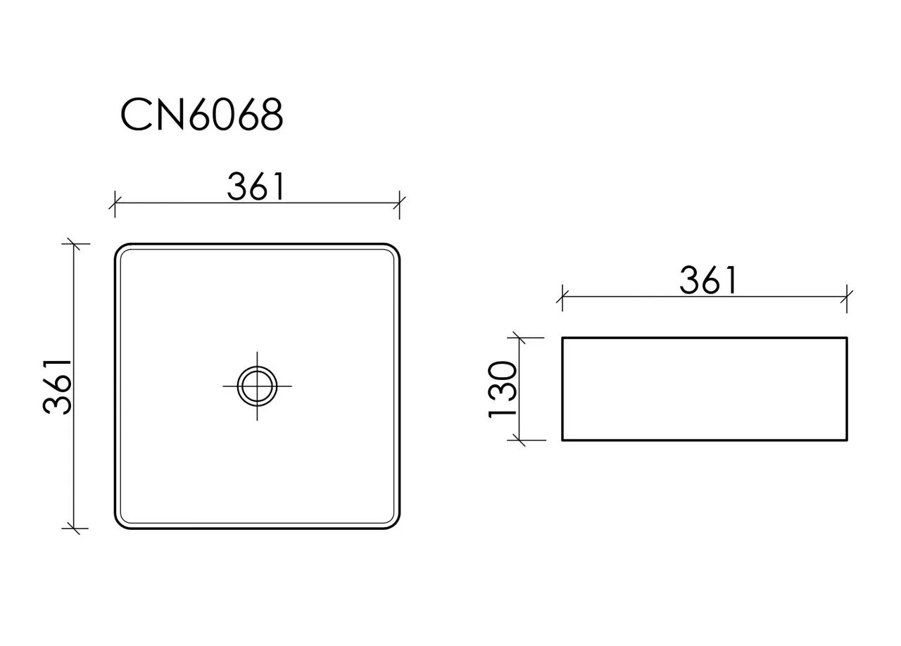 Раковина накладная квадратная 361x361x130, цвет черный матовый, арт.CN6068MB — фото 6, Раковины накладные