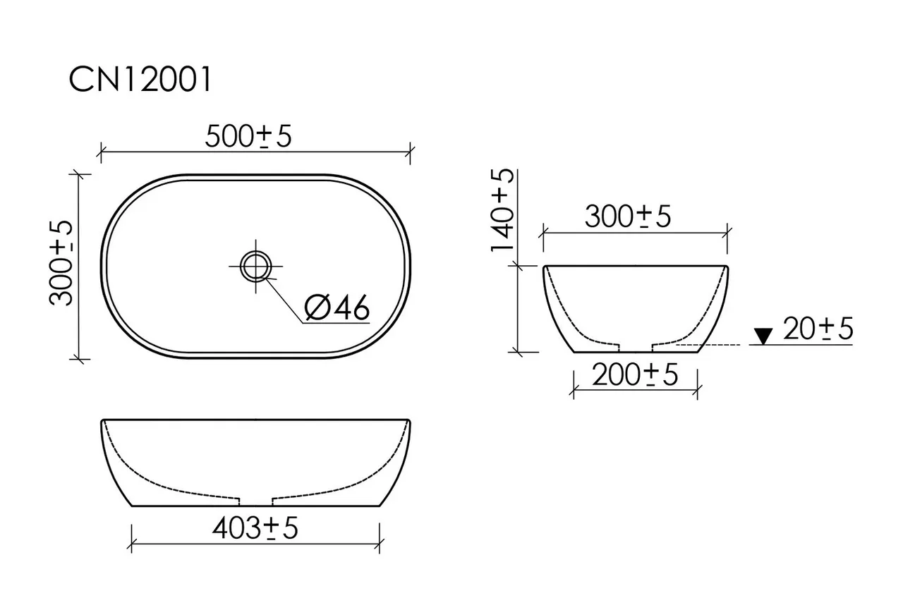 Раковина CERAMICANOVA Twist накладная овальной формы 500x300x140 белый матовый CN12001MW — фото 8, Раковины накладные