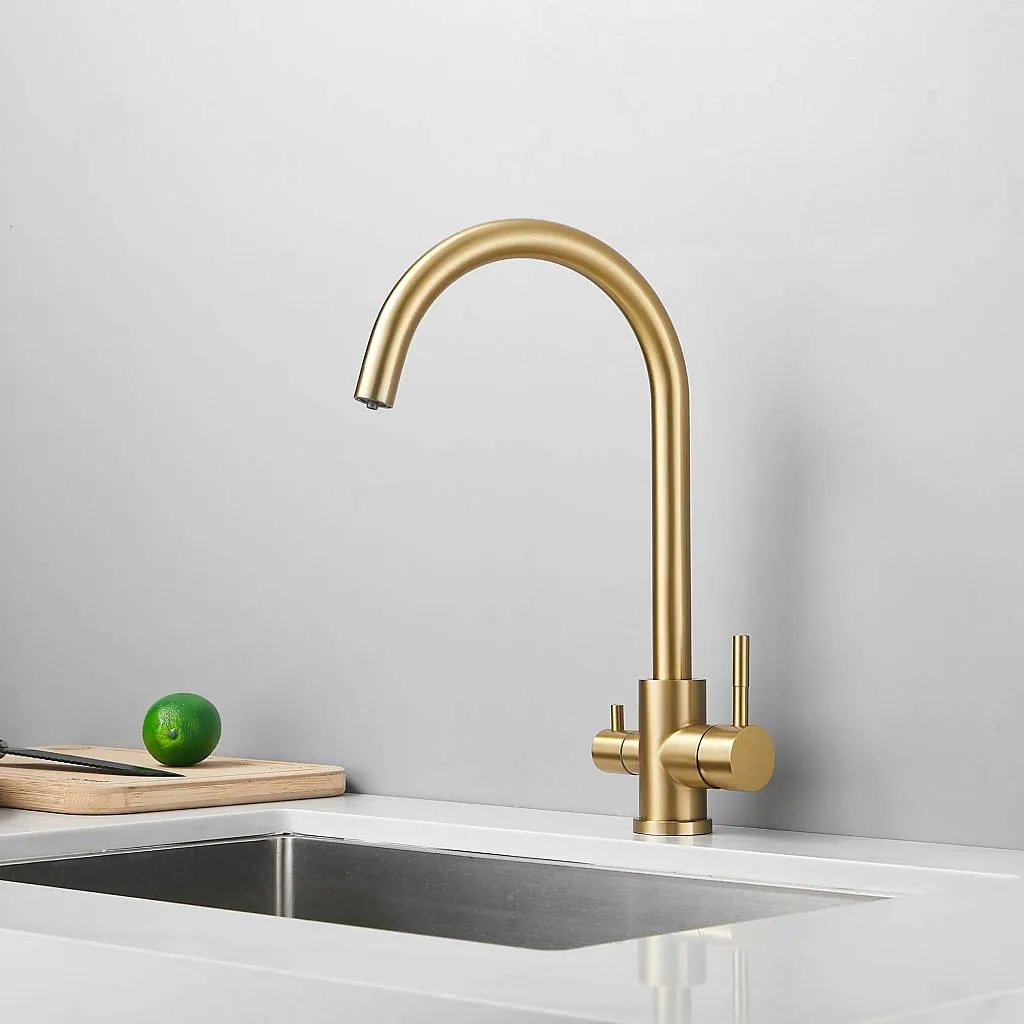 Товар: Смеситель для кухни с подключением фильтра воды Haiba HB43828-5, матовое золото - фото 3 Смеситель для кухни с подключением фильтра воды Haiba HB43828-5, матовое золото — фото 3, Смесители для кухни