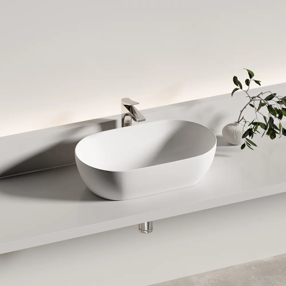 Раковина CERAMICANOVA Twist накладная овальной формы 500x300x140 белый матовый CN12001MW — фото 3, Раковины накладные