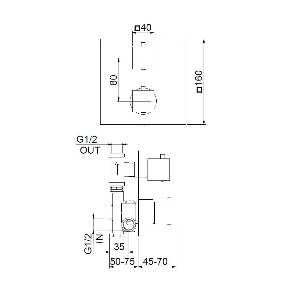 Смеситель для душа встраиваемый с термостатом Webert Pegaso PE970901740, белый — фото 2, Смеситель для душа
