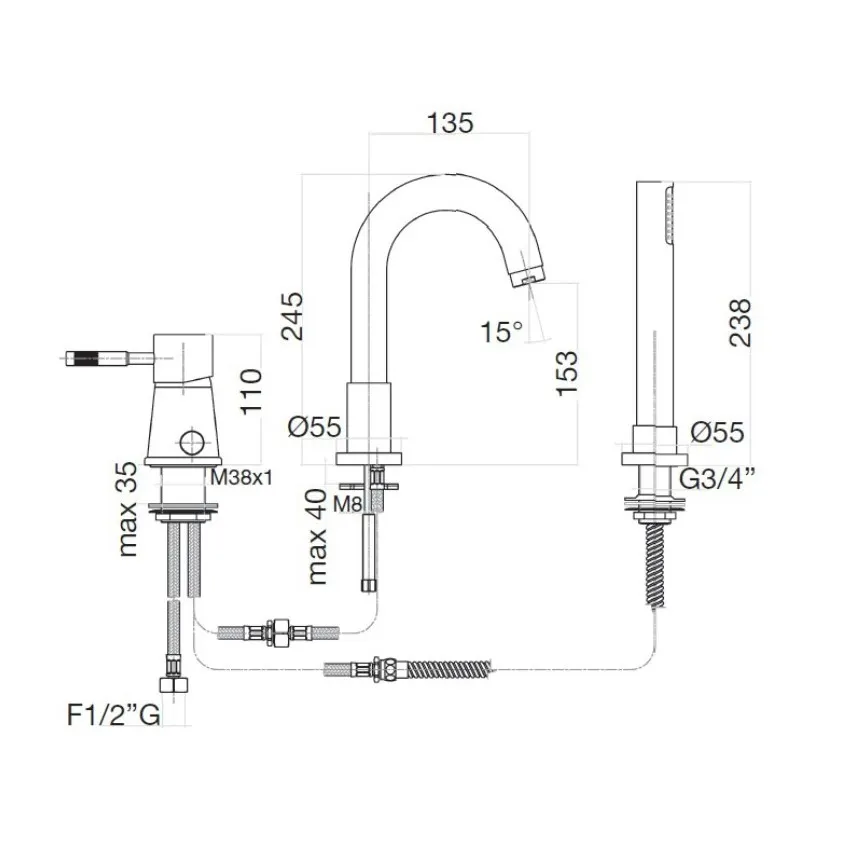 Товар: Смеситель на борт ванны Webert Rimini RI850701740, белый - фото 2 Смеситель на борт ванны Webert Rimini RI850701740, белый — фото 2, Смесители на борт ванны
