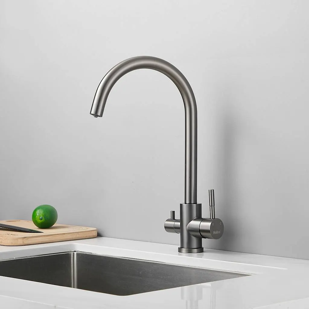 Товар: Смеситель для кухни с подключением фильтра воды Haiba HB43828-3, оружейная сталь - фото 3 Смеситель для кухни с подключением фильтра воды Haiba HB43828-3, оружейная сталь — фото 3, Смесители для кухни