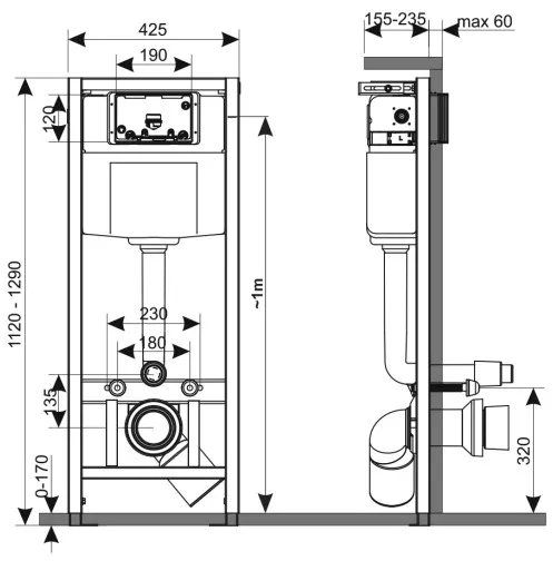KK-POL 350/ZPW/425-101-S0 Standard Комплект для монтажа инсталляции, с клавишей M16, цвет белый глянцевый, с прокладкой звукоизолирующей — фото 3, Инсталляции