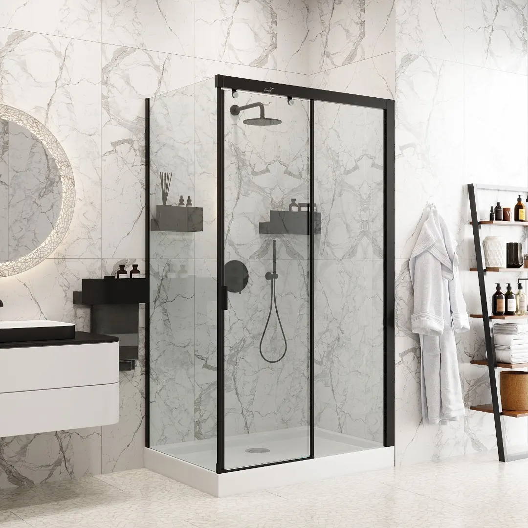 Душевой уголок Ceruttispa Marbella 120B 120x80 R 7910 профиль Черный стекло прозрачное — фото 1, Прямоугольные душевые уголки