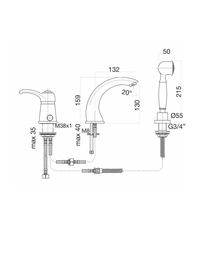 Смеситель на борт ванны Fiore Jafar 47CO5105, хром-золото — фото 2, Смесители на борт ванны