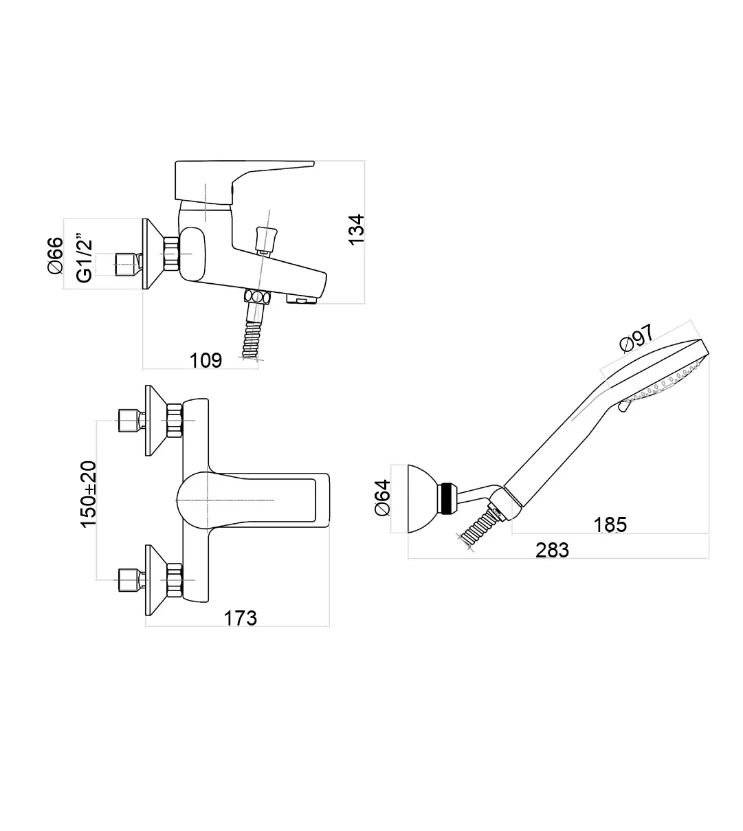 Смеситель для ванны Fiore XO 73CR7304, хром — фото 2, Смеситель для ванны
