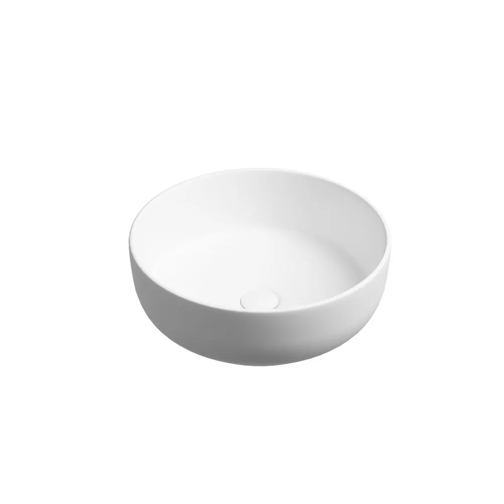 Раковина накладная Taycan, круглая, диаметр 375 мм, высота 140 мм, белая матовая — фото 1, Раковины накладные