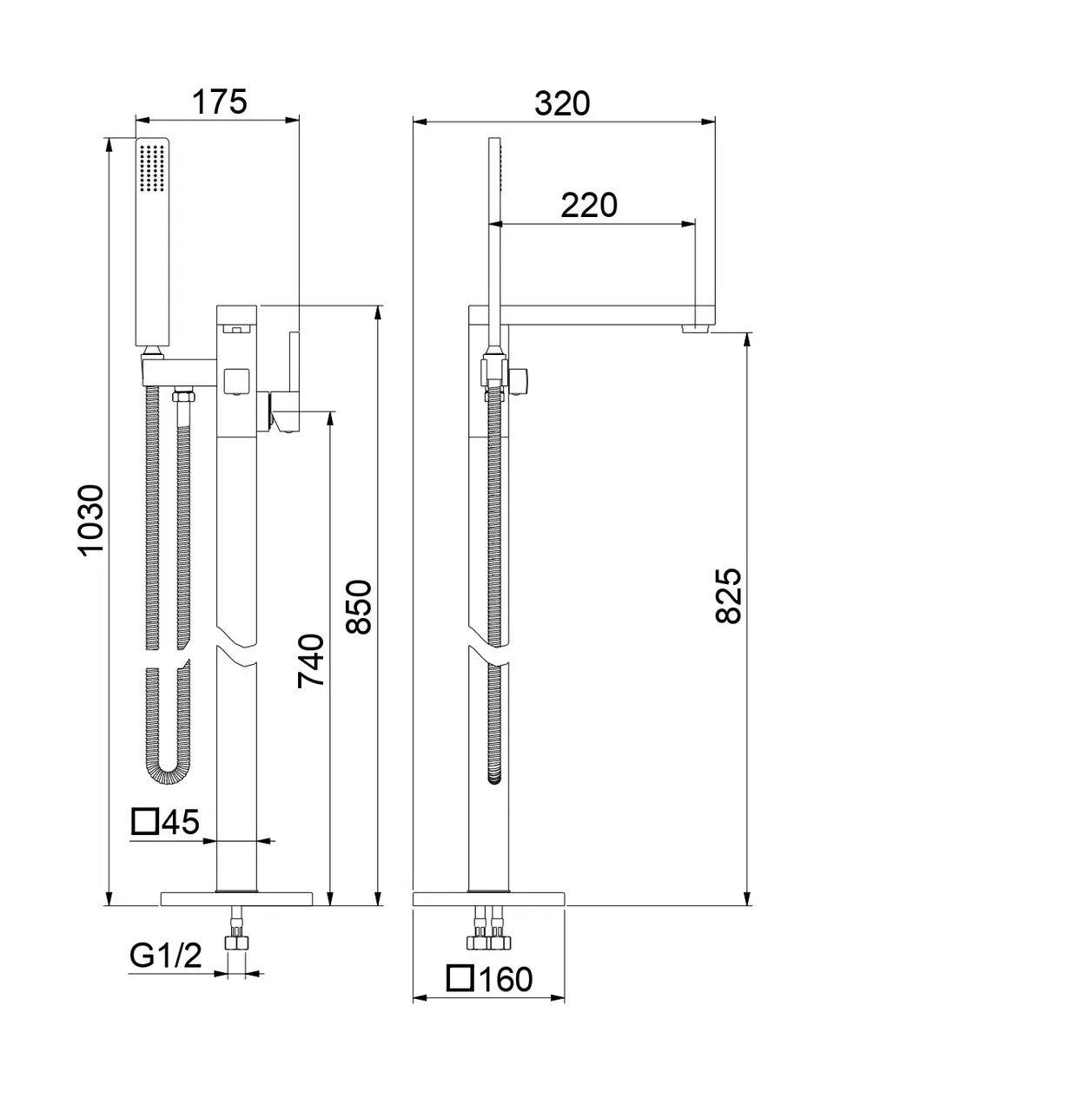 Напольный смеситель для ванны Fiore KUBE 100NN8554, черный — фото 2, Смеситель для ванны