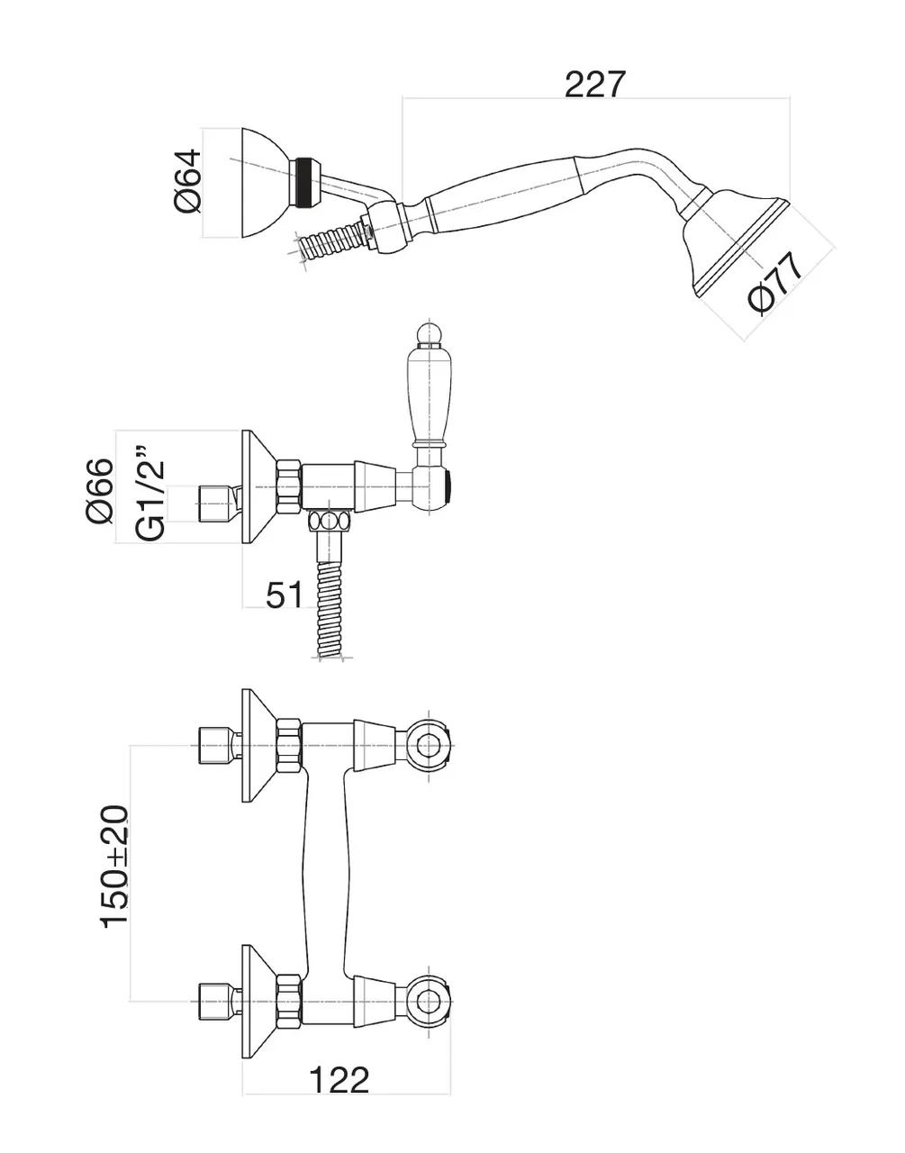 Товар: Смеситель для душа Fiore COLONIALE 02CR0602, хром - фото 2 Смеситель для душа Fiore COLONIALE 02CR0602, хром — фото 2, Смеситель для душа
