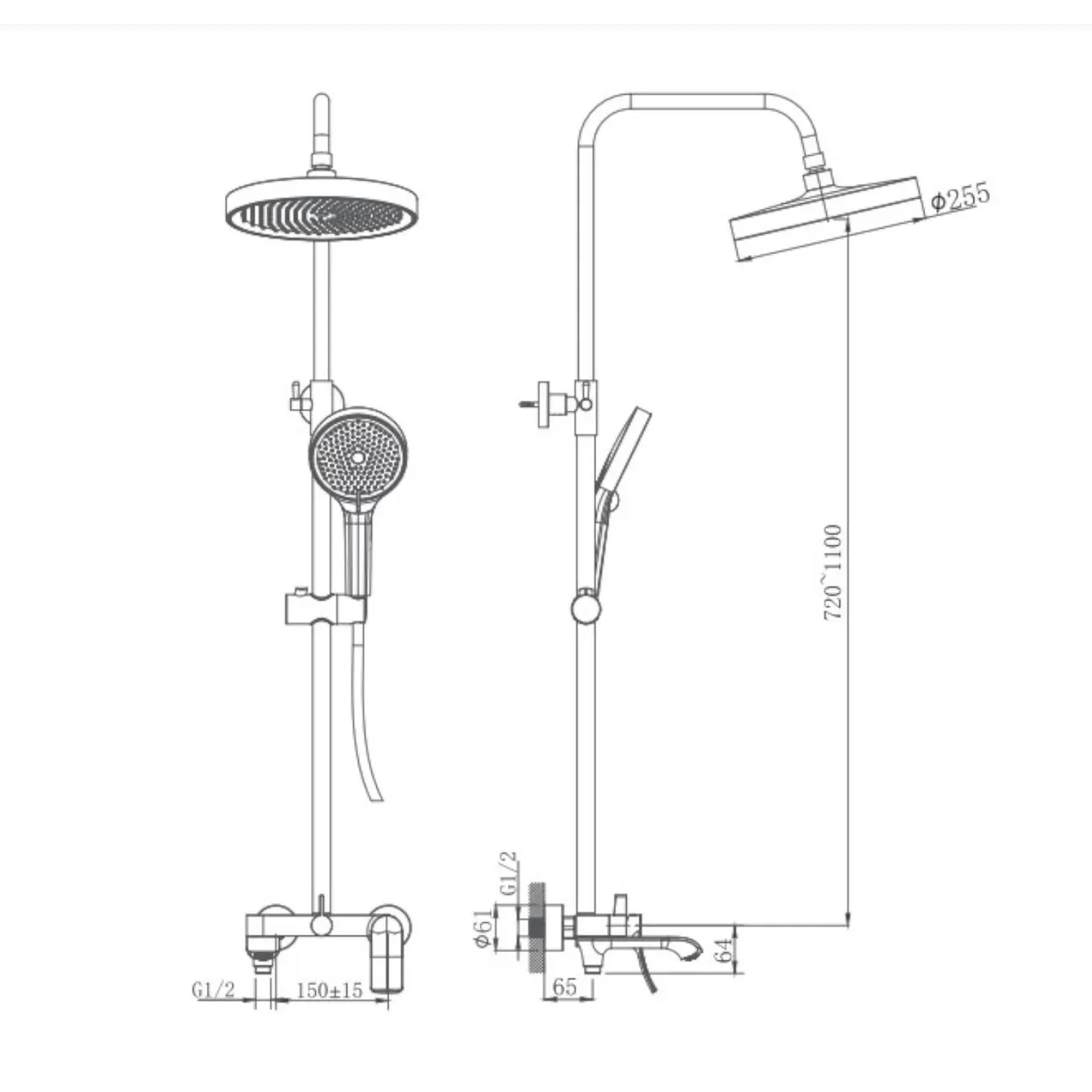 Товар: Душевая система Haiba HB24553-7, черный - фото 2 Душевая система Haiba HB24553-7, черный — фото 2, Душевые системы