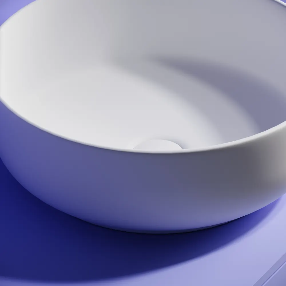 Раковина накладная Taycan, круглая, диаметр 375 мм, высота 140 мм, белая матовая — фото 6, Раковины накладные