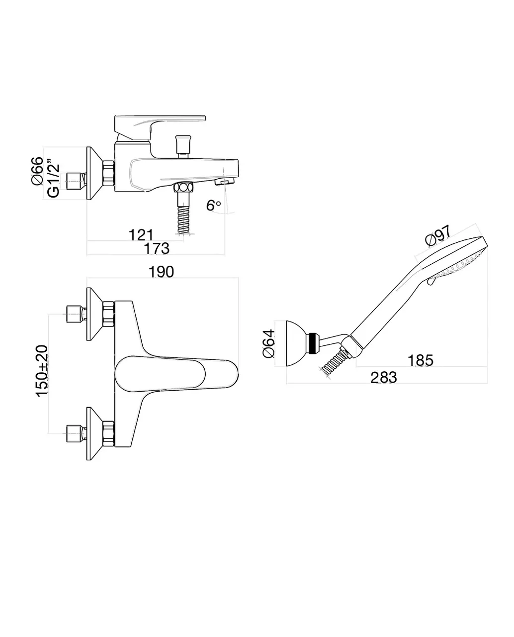 Товар: Смеситель для ванны Fiore KYMA 75CR6504, хром - фото 2 Смеситель для ванны Fiore KYMA 75CR6504, хром — фото 2, Смеситель для ванны
