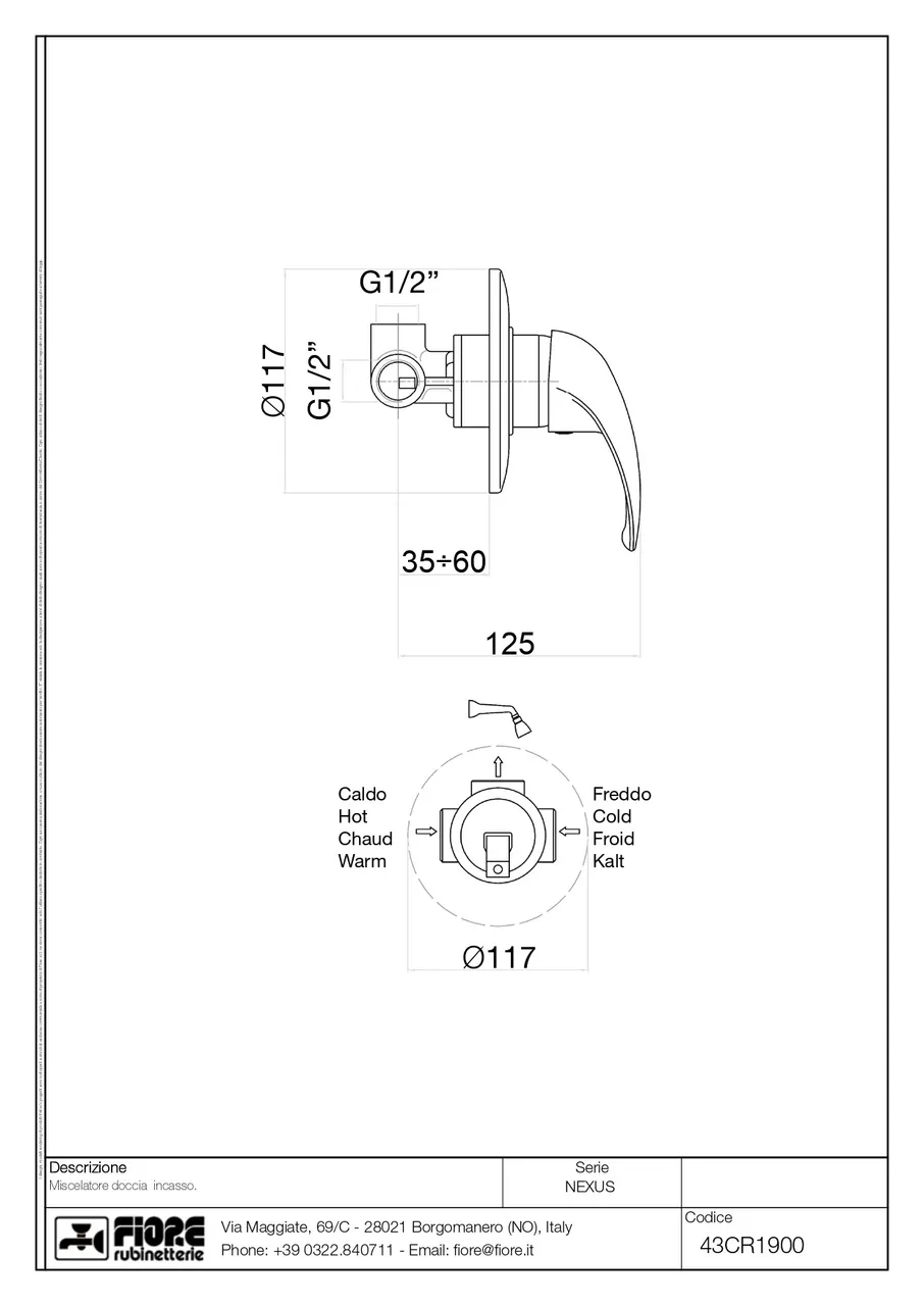 Товар: Смеситель для душа Fiore NEXUS 43CR1900, хром - фото 2 Смеситель для душа Fiore NEXUS 43CR1900, хром — фото 2, Смеситель для душа