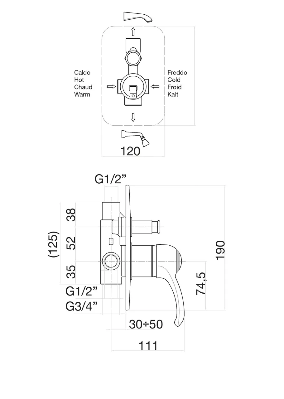 Смеситель для душа Fiore JAFAR 47CO5134, хром/золото — фото 2, Смеситель для душа