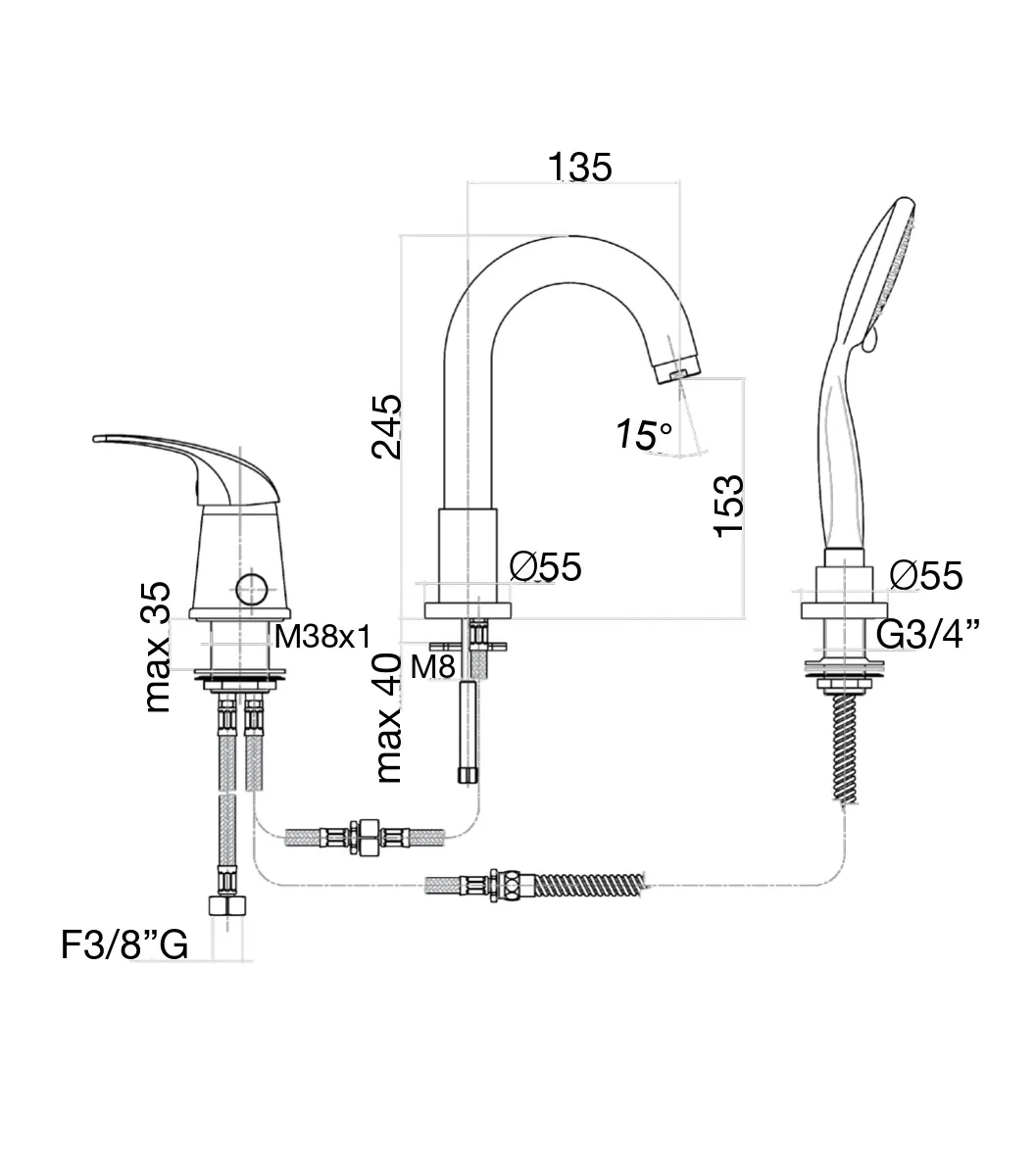 Смеситель на борт ванны Fiore MAX 32CR1455, хром — фото 2, Смесители на борт ванны
