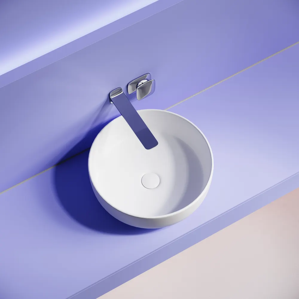 Раковина накладная Taycan, круглая, диаметр 375 мм, высота 140 мм, белая матовая — фото 4, Раковины накладные