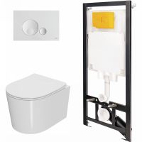 Комплект унитаза с инсталляцией Point Веста 886914GBO1+PN41701 с сиденьем Микролифт и Белой клавишей смыва — фото 1, Унитазы