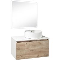 Тумба под раковину Runo Бари 80 00-00001375 подвесная Крафт дуб Белая — фото 16, Тумбы под раковину