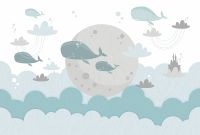 Фреска детская Ortograf Для малышей 33510 Фактура флок FLK Флизелин (4*2,7) Бирюзовый/Серый, Облака/Рыбы — фото 2, Фрески