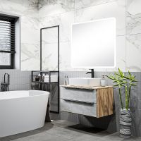 Тумба под раковину Runo Мальта 85 00-00001100 Серая Дуб — фото 4, Тумбы под раковину