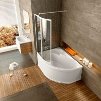 Шторка на ванну Ravak Supernova VSK2 Rosa 170 L 76LB0100Z1 профиль Белый стекло Transparent — фото 3, Шторки для ванной распашные