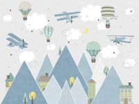 Фреска детская Ortograf Little Friends 34397 Фактура бархат FX Флизелин (4*3) Серый/Зеленый/Бирюзовый, Горы/Город/Самолеты — фото 2, Фрески
