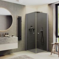 Душевой уголок Maybah Glass MGY-1300-5 900x900x1980 на монопетлях Хром матовый стекло графитовое — фото 1, Душевые уголки