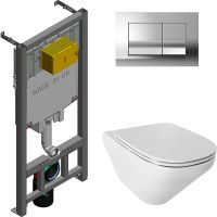 Комплект унитаза с инсталляцией Jacob Delafon Modern Life E21773RU-00 с сиденьем Микролифт и клавишей смыва Хром глянцевый — фото 1, Комплекты унитаз + инсталляция