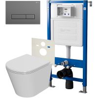 Комплект унитаза с инсталляцией Point Виктория PN48072GM с сиденьем Микролифт и клавишей смыва Графит — фото 1, Унитазы