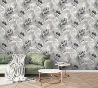 Обои Accento Flamenco 283363 Винил на флизелине (1,06*10,05) Серый/Бирюзовый, Абстракция/Цветы — фото 6, Обои для стен