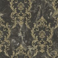 Обои Decori-Decori Carrara 2 83611 Винил на флизелине (1,06*10,05) Черный/Золотой, Дамаск — фото 1, Обои для стен