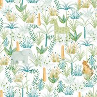 Обои детские Casadeco Rose Nino 85647576 Винил на флизелине (0,53*10,05) Зеленый, Животные/Листья — фото 1, Обои для стен